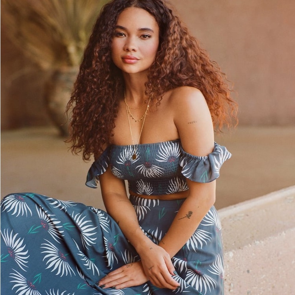 Lulus Trancoso Dusty Blue Floral Print Two-Piece Maxi Dress